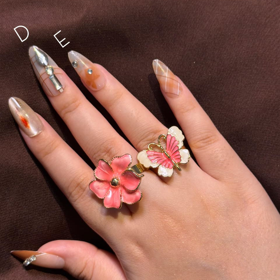 Pink Enamel Rings-Adjustable