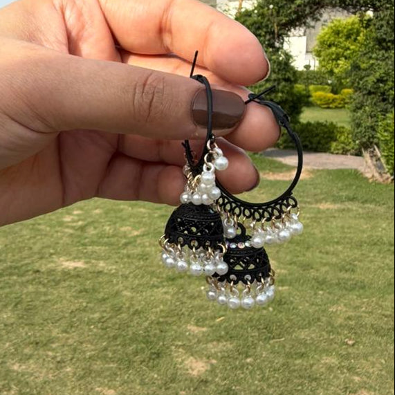 Bali/Hoop Pearl Jhumka Earring-Multicolor