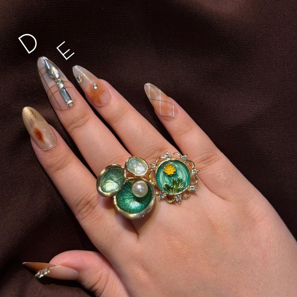 Green Enamel Rings-Adjustable