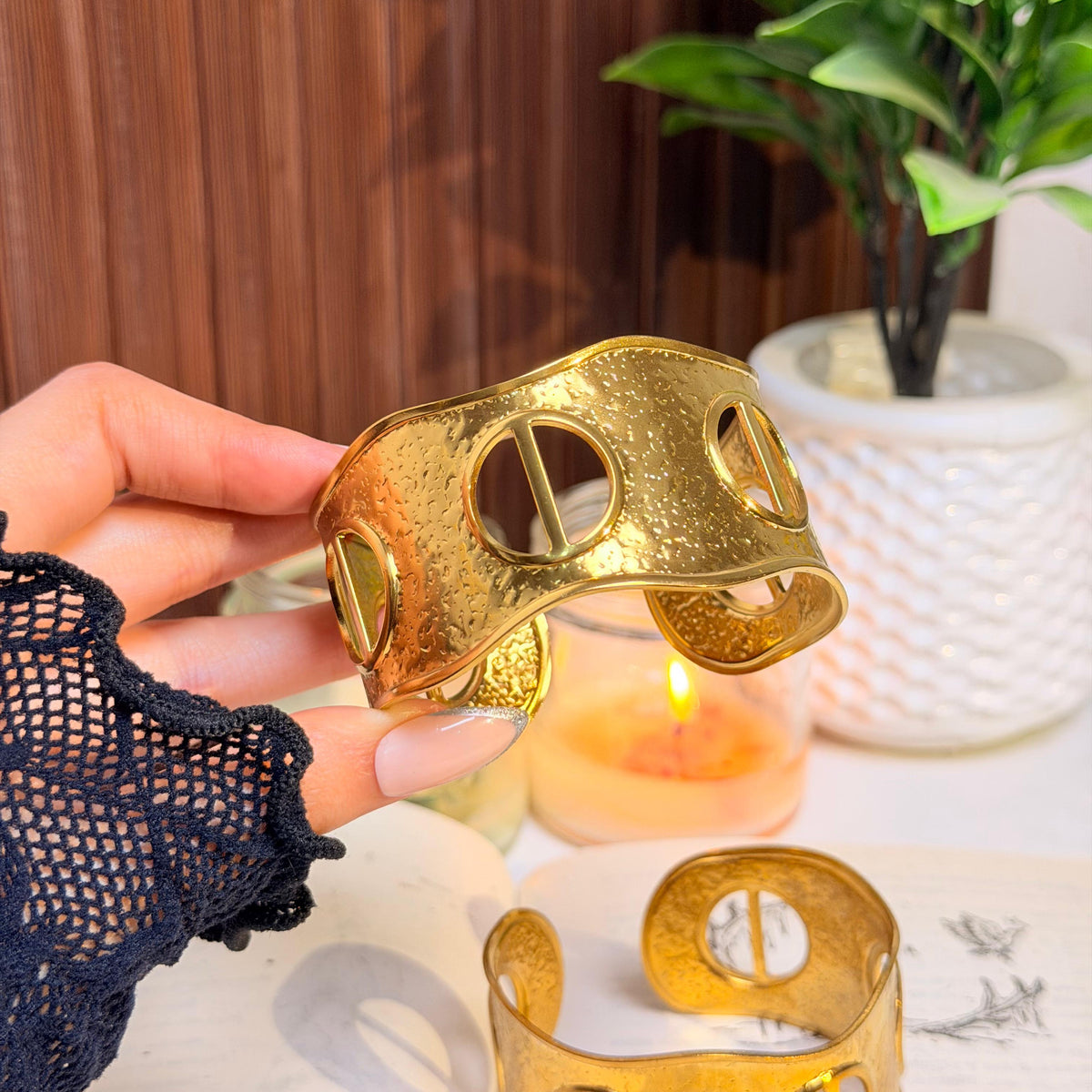 Chunky Golden Statement Cuffs-Adjustable