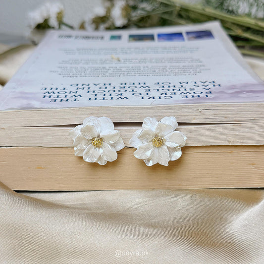 Elegant White Floral Stud Earrings