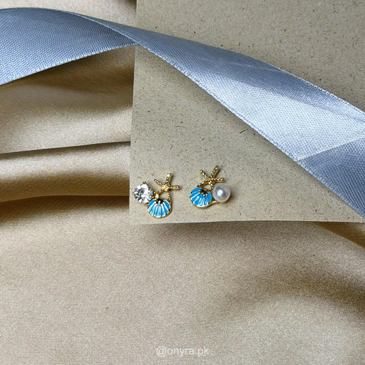Minimal Blue Sea Shell Studs