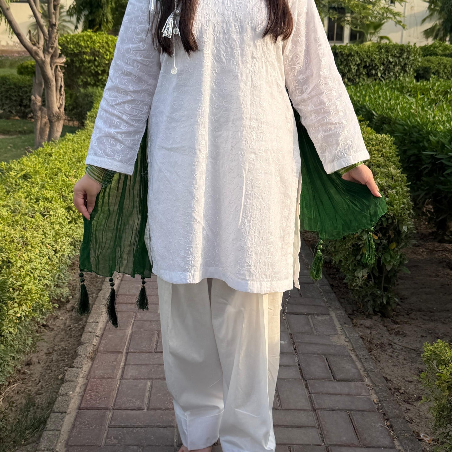 White Petal-Short Corset Shirt And Farshi Shalwar