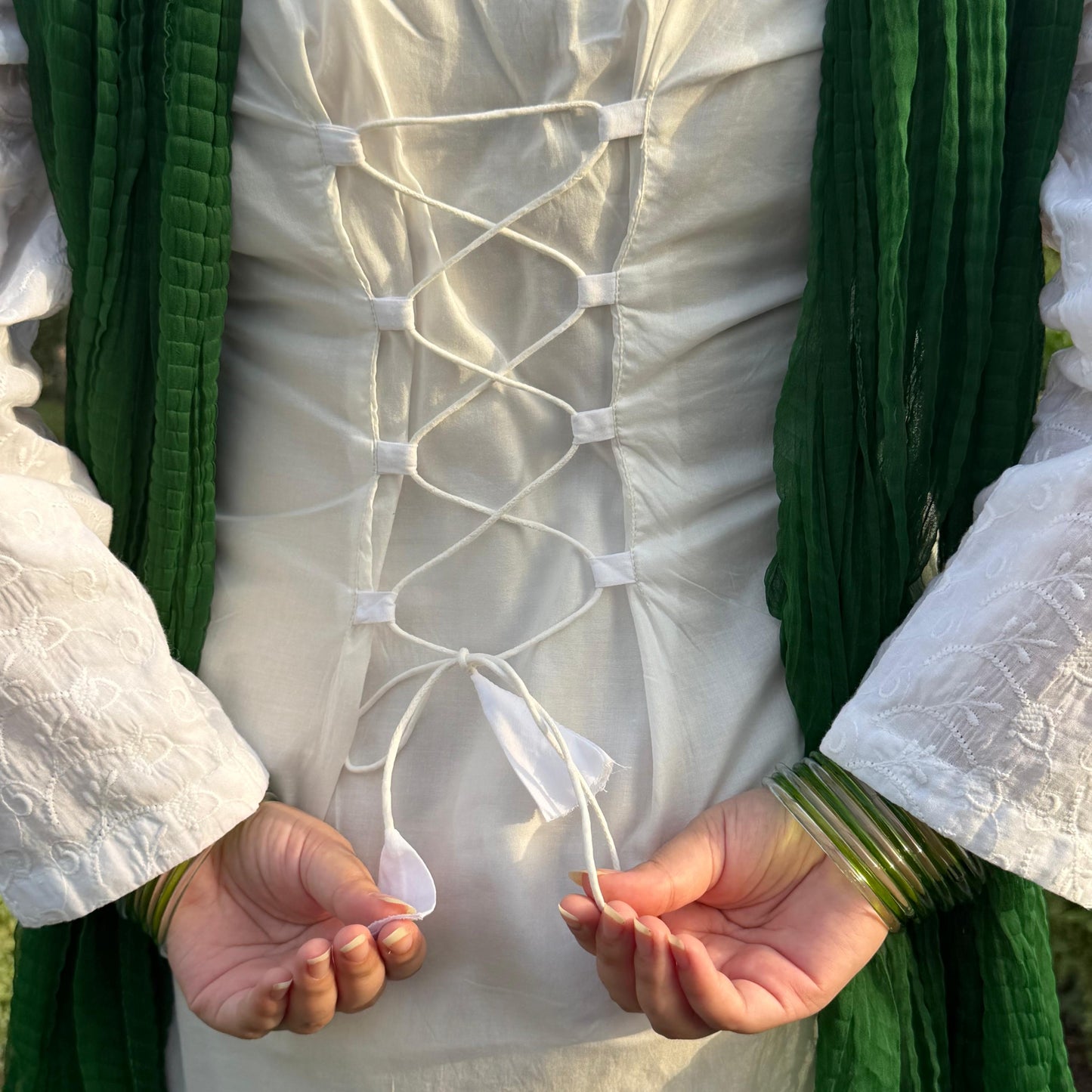 White Petal-Short Corset Shirt And Farshi Shalwar