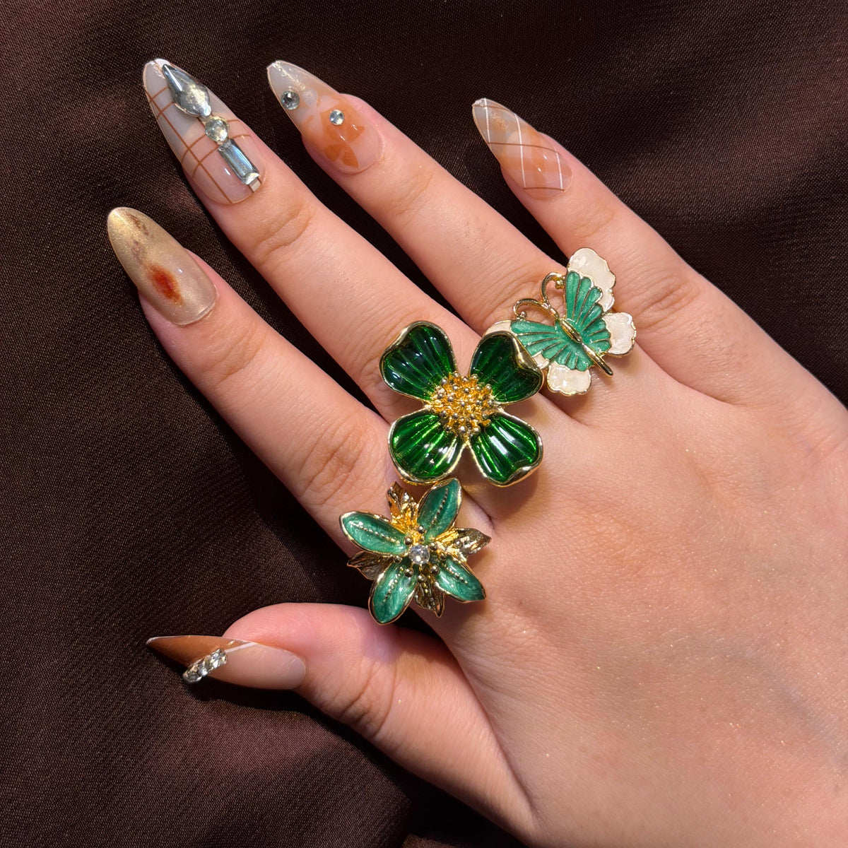 Green Enamel Rings-Adjustable