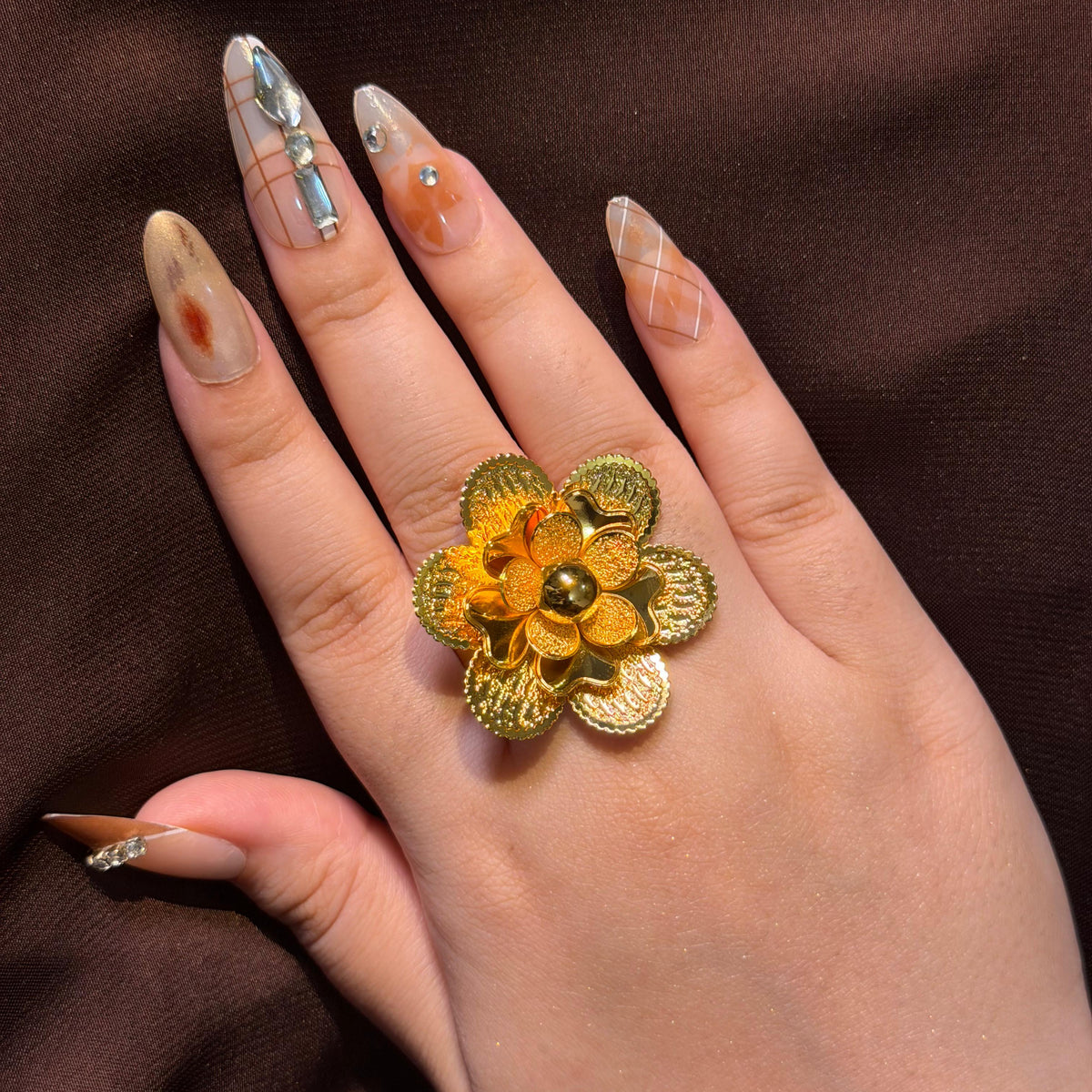 Chunky Golden Flower Ring-Adjustable