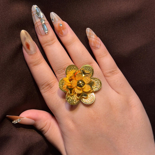 Chunky Golden Flower Ring-Adjustable