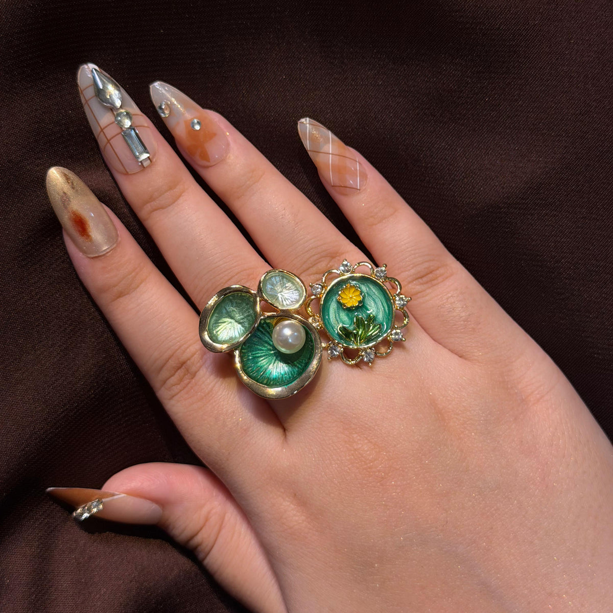 Green Enamel Rings-Adjustable