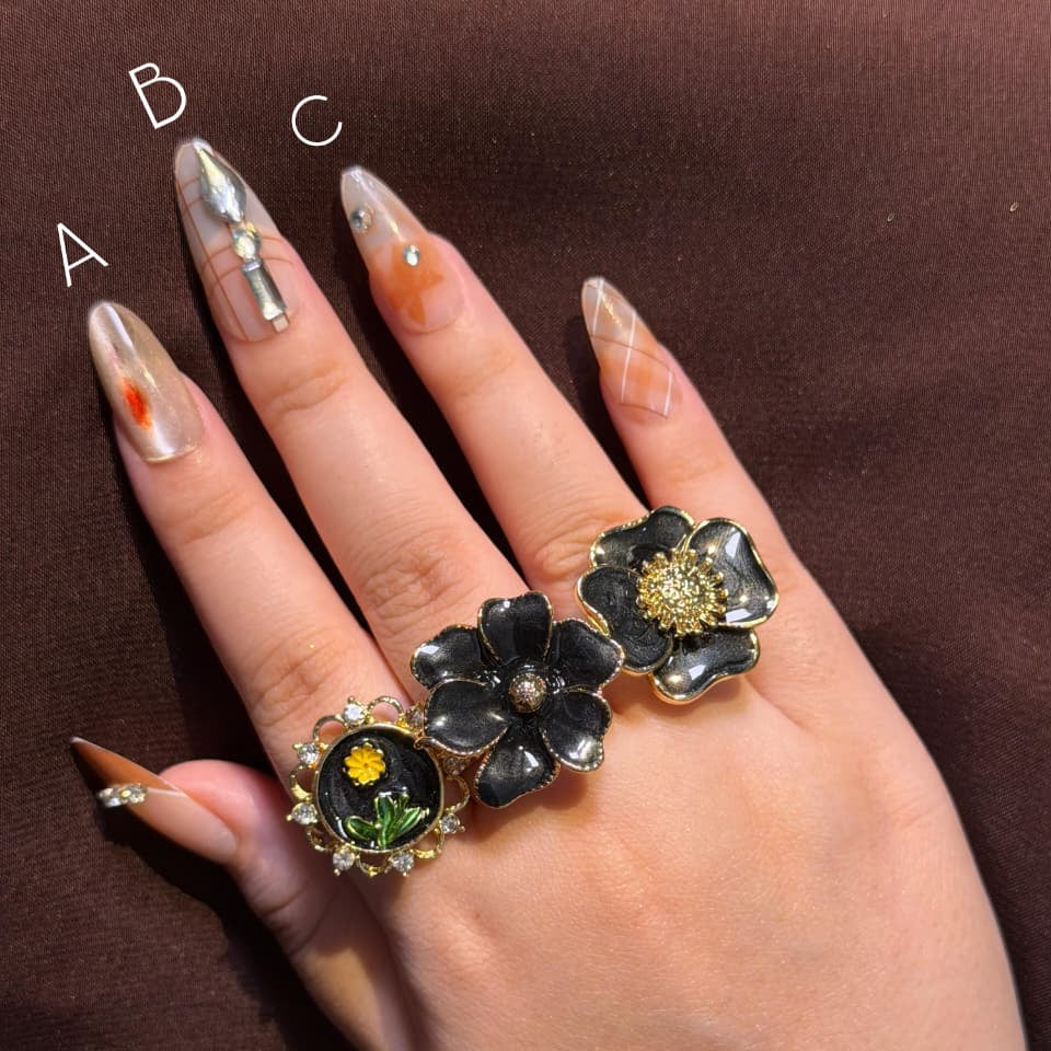 Black Glossy Rings Collection-Adjustable