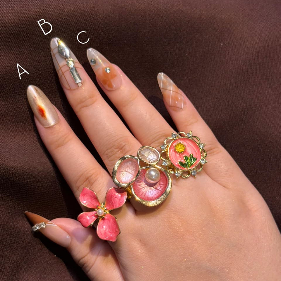 Pink Enamel Rings-Adjustable