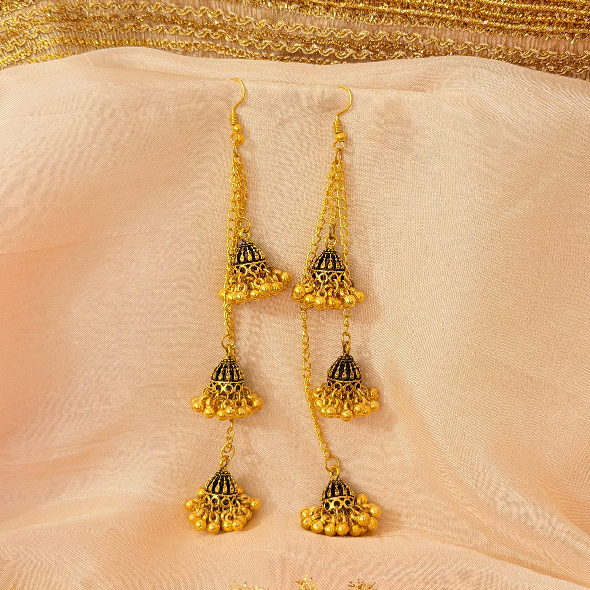 Triple Jhumka Drop Earrings-In 2 Colors