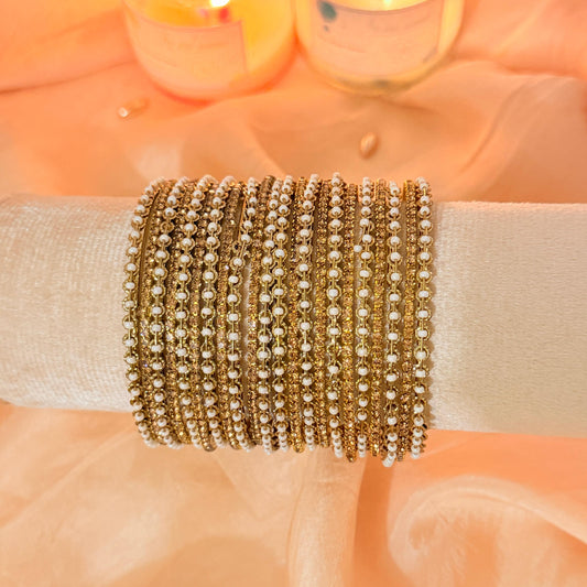 Royal Golden Pearls Bangles Set
