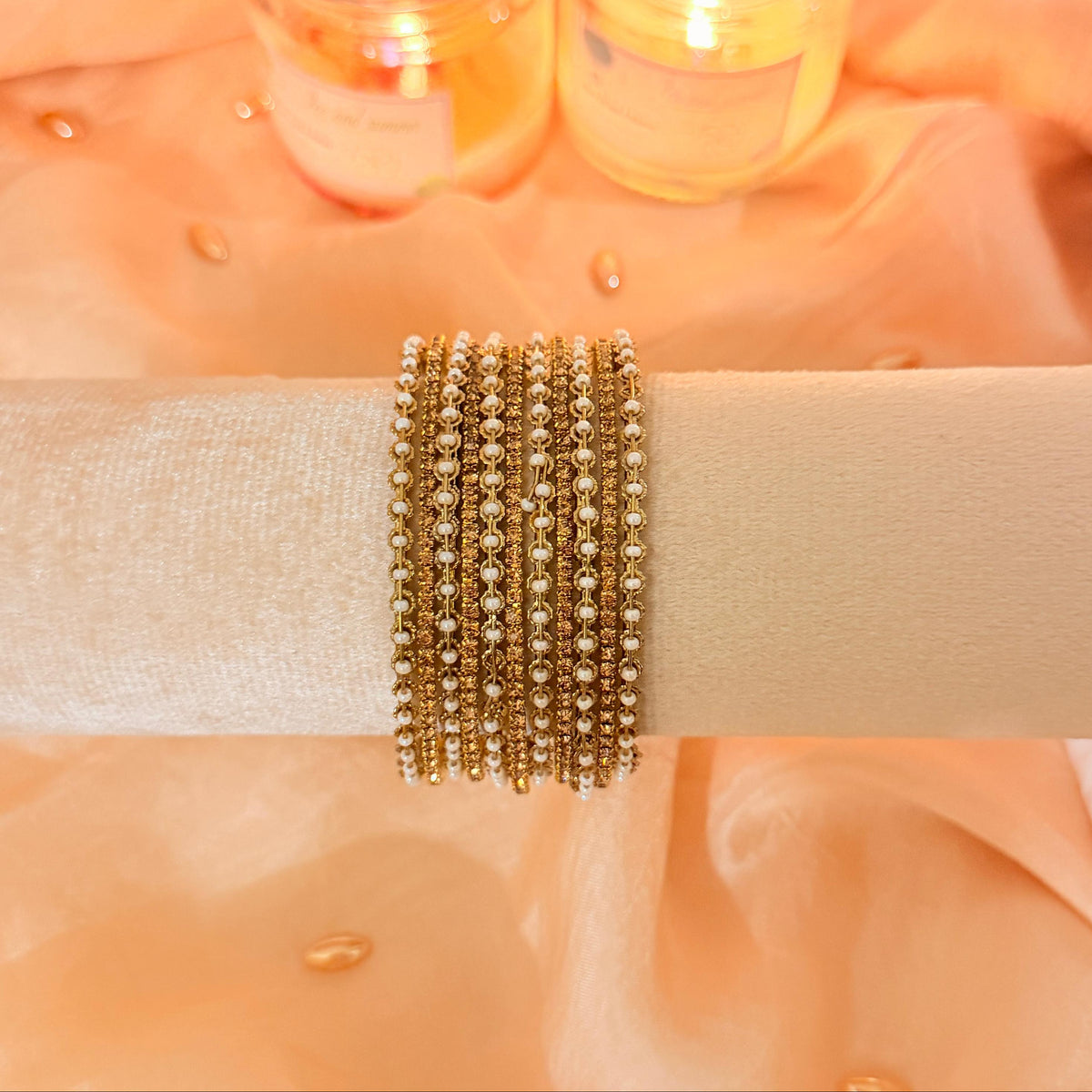 Royal Golden Pearls Bangles Set