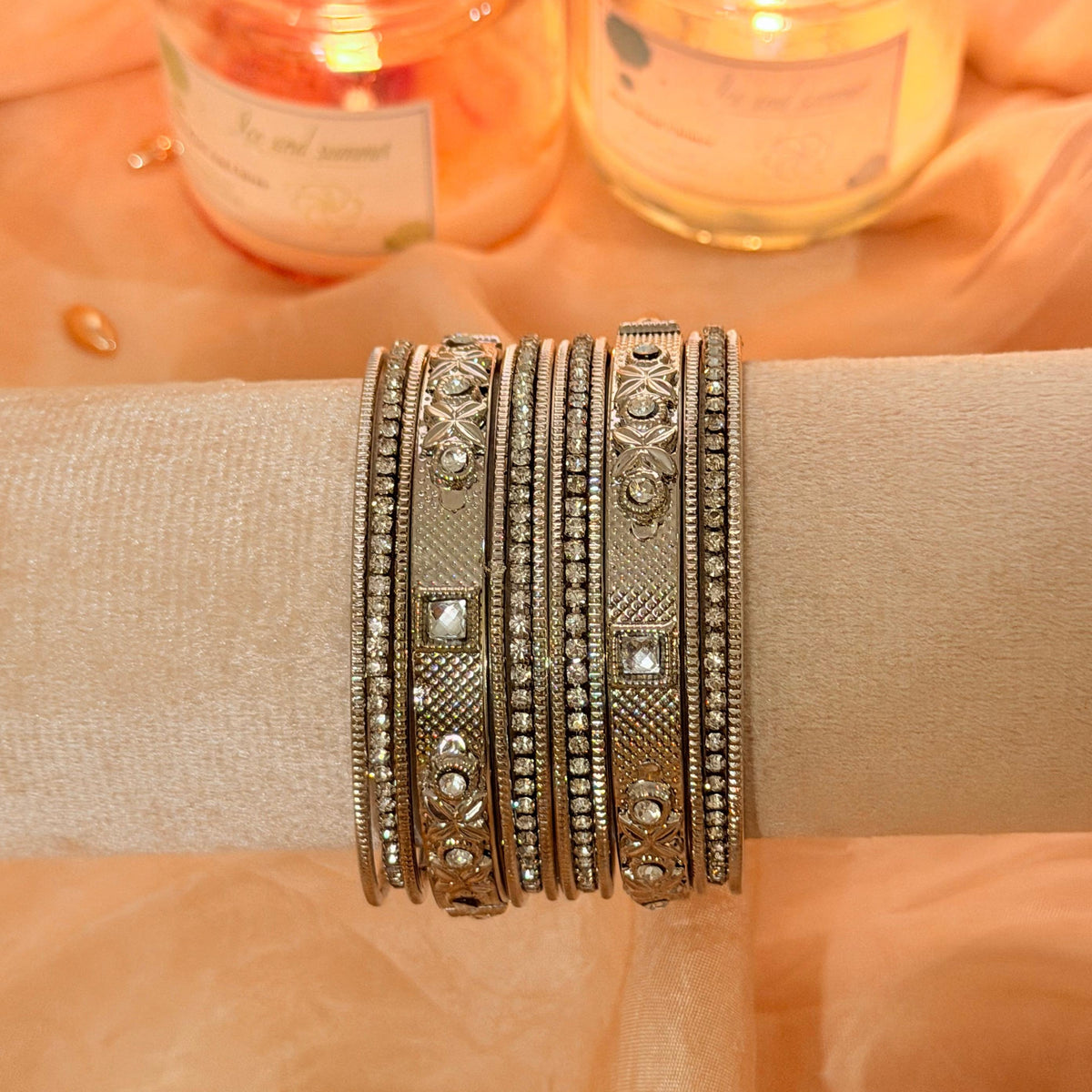 Antique Silver Stone Metal Bangles