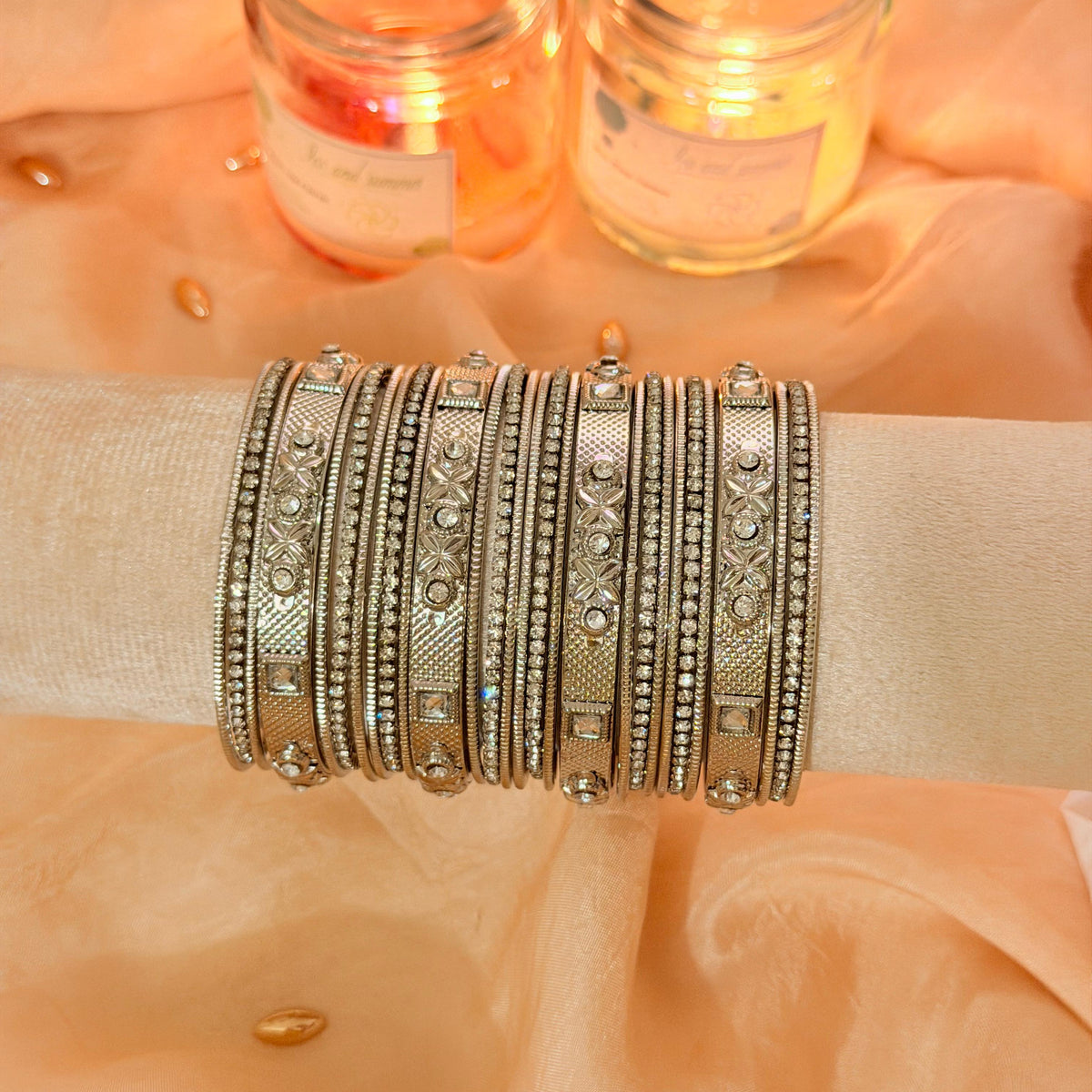 Antique Silver Stone Metal Bangles