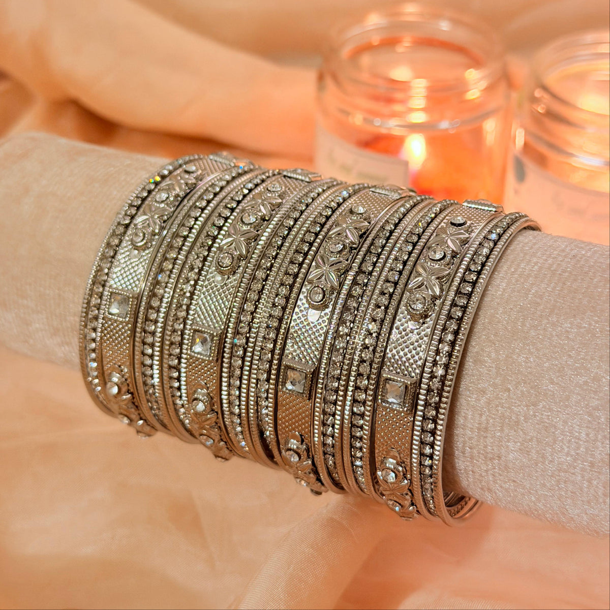 Antique Silver Stone Metal Bangles