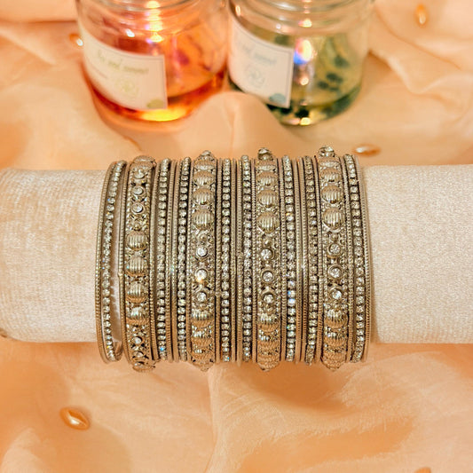 Traditional Silver Crystal Metal Bangles