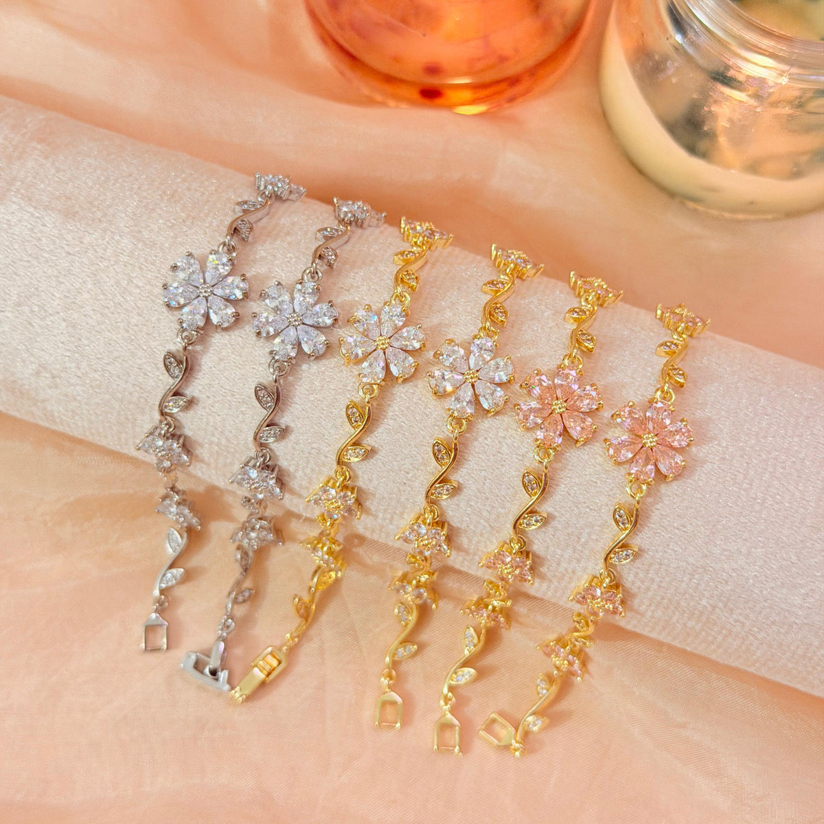 Floral Crystal Bracelets-In 3 Colours