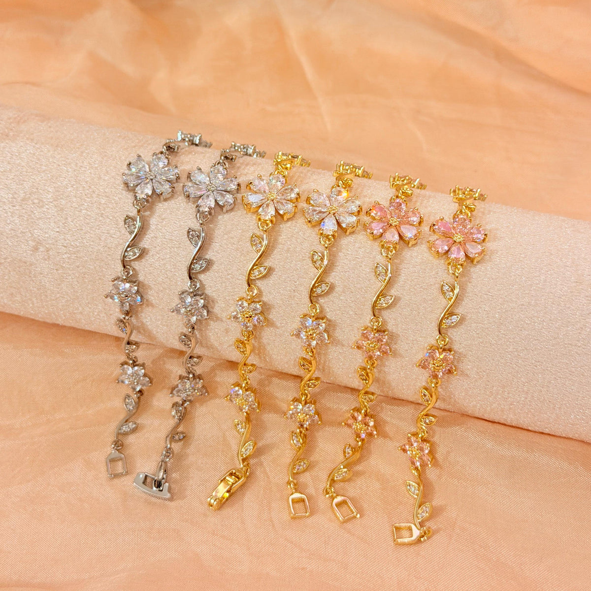 Floral Crystal Bracelets-In 3 Colours