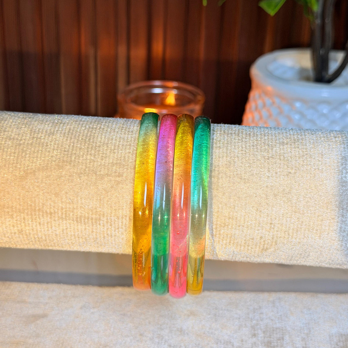 Thick Jelly Glass Bangles set-In Multiple Colours ( 4 Bangles In One Set)