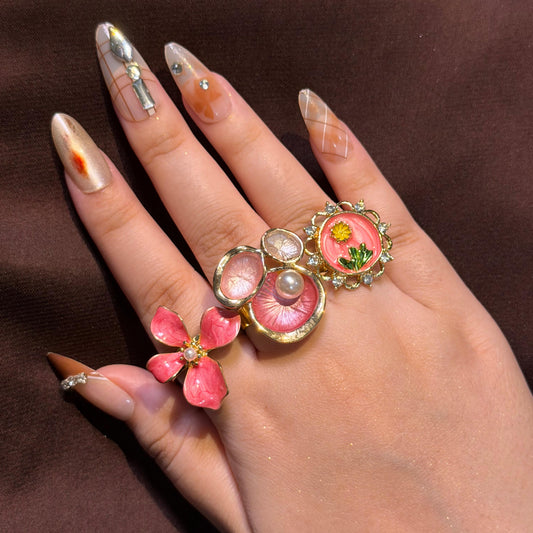 Pink Enamel Rings-Adjustable