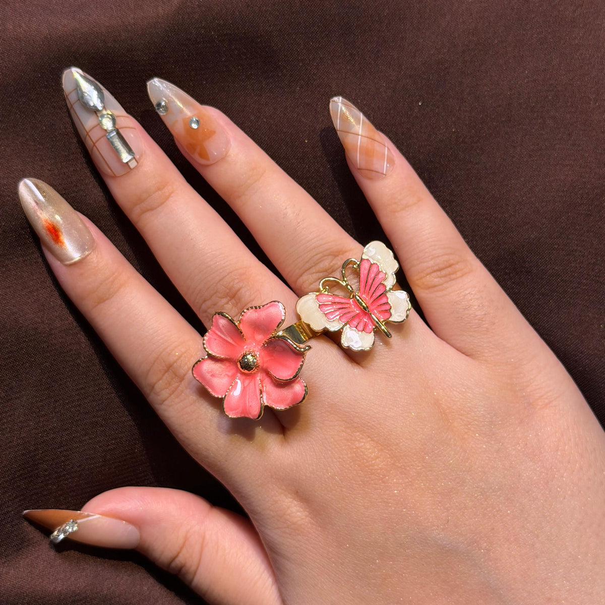 Pink Enamel Rings-Adjustable