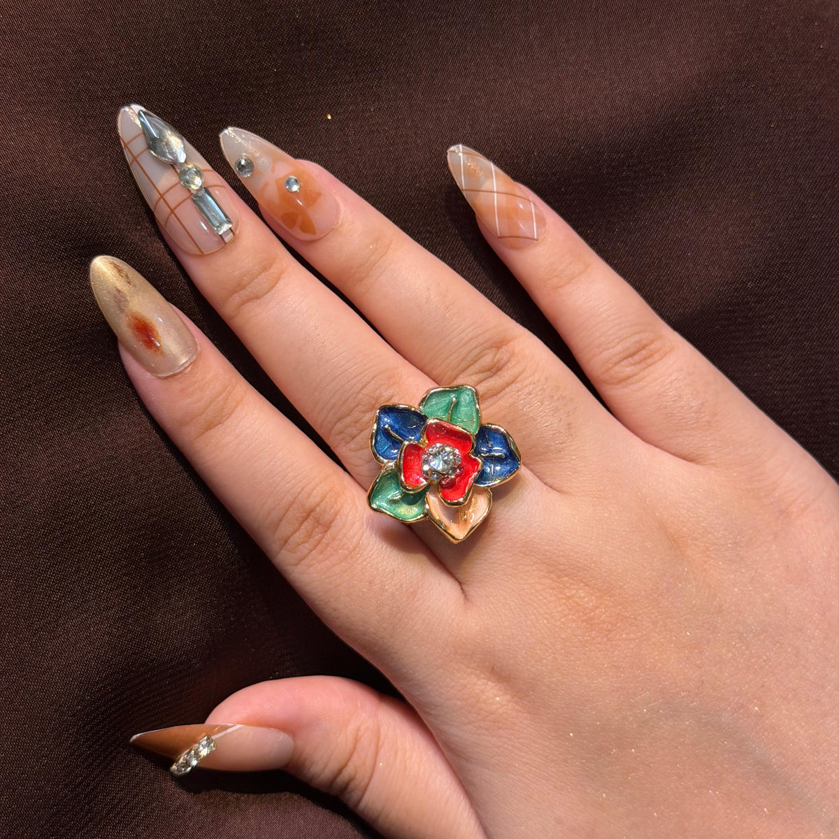 Green Enamel Rings-Adjustable