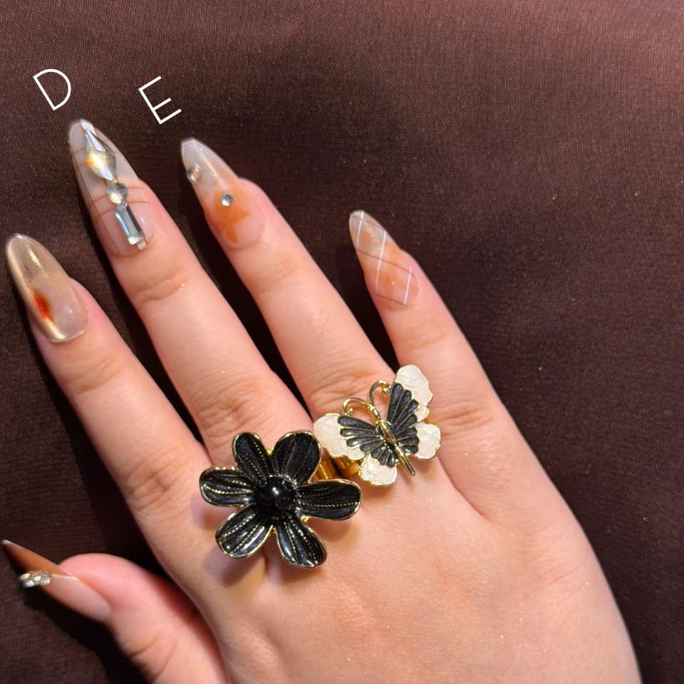 Black Glossy Rings Collection-Adjustable