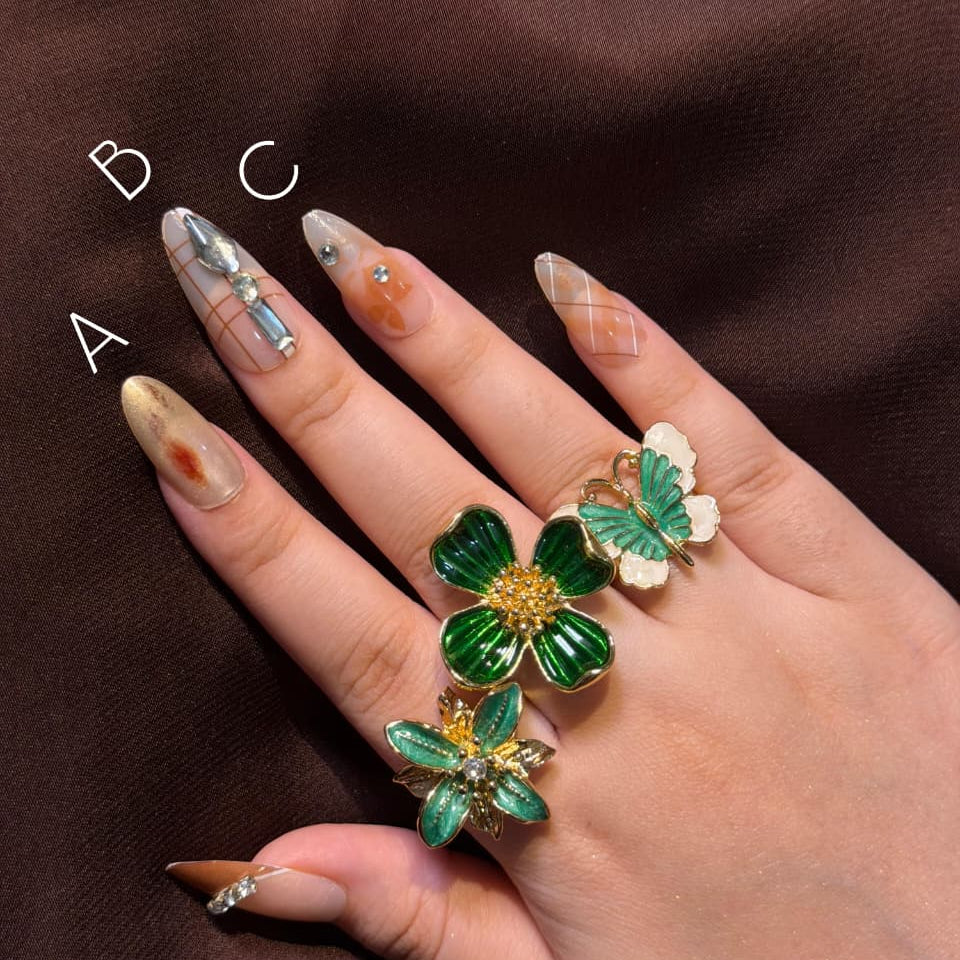 Green Enamel Rings-Adjustable