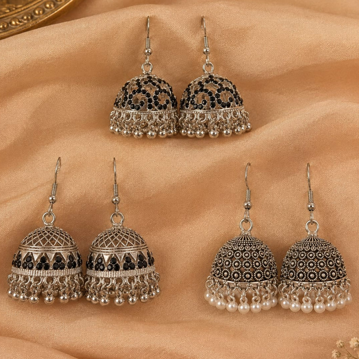 Silver Jhumkay- In 3 designs