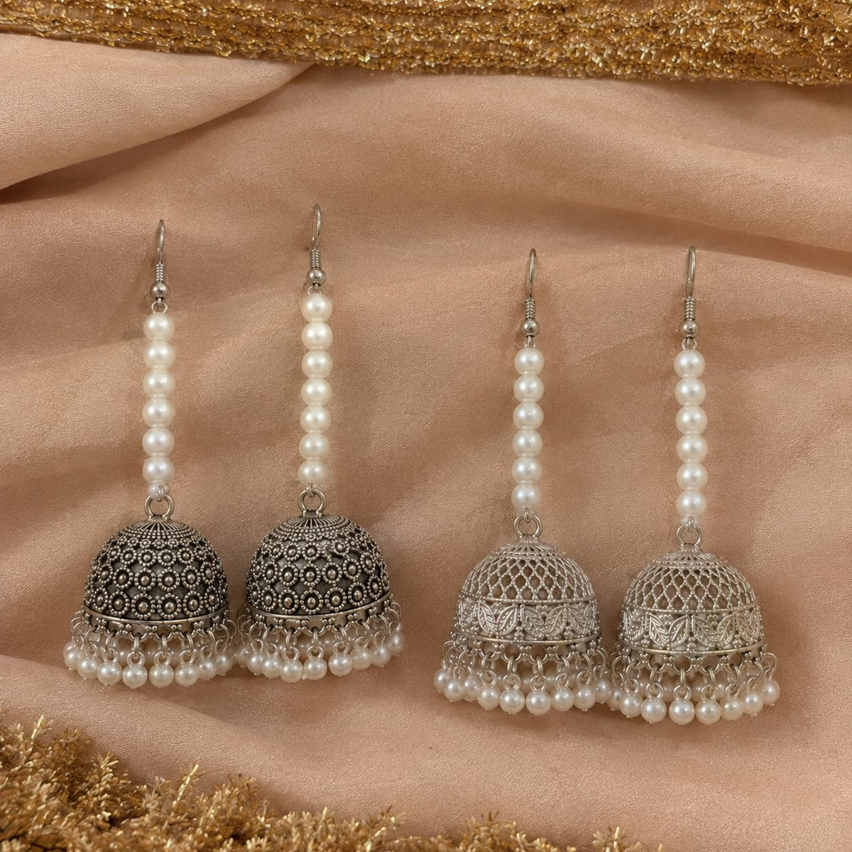 Pearl Line Dome Jhumkay-In 2 Designs