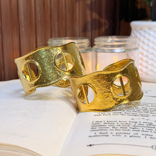 Chunky Golden Statement Cuffs-Adjustable
